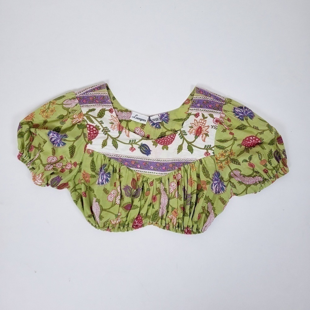 Floral skirt set peasant milk maid top knee length a-line full skirt blouse - Picture 2 of 16